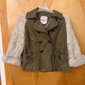 Anthropologie Heihei Olive Green Double-Breasted Jacket with Sequin Sleeves
